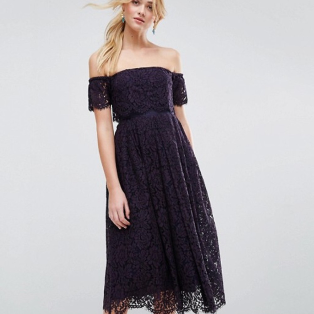 Navy/ purple lace off the shoulder dress